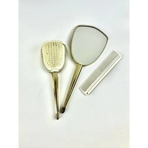 Vintage Gold Tone Vanity Set Brush Mirror And Comb Made In England